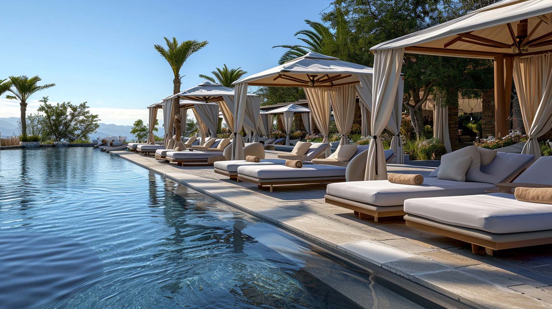 A luxury poolside experience, where guests bask in the opulence